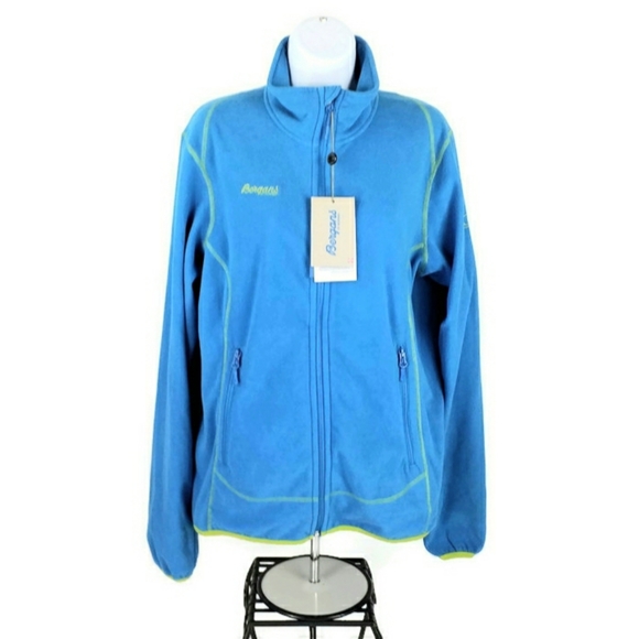 Bergan's of Norway YLVINGEN Blue Lime Long Sleeve Zip Up Fleece Jacket Medium - Picture 1 of 13